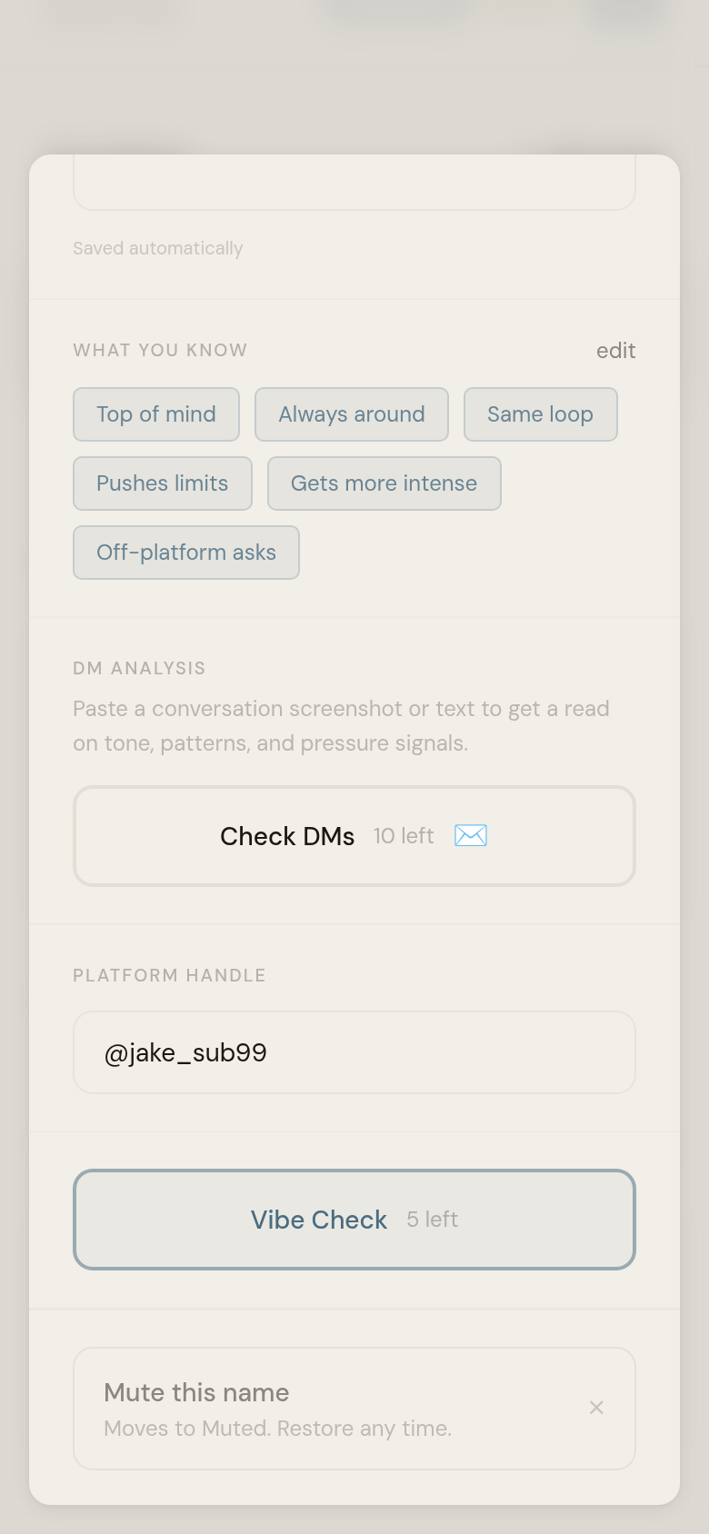 Vibe Check locked — add handle to unlock